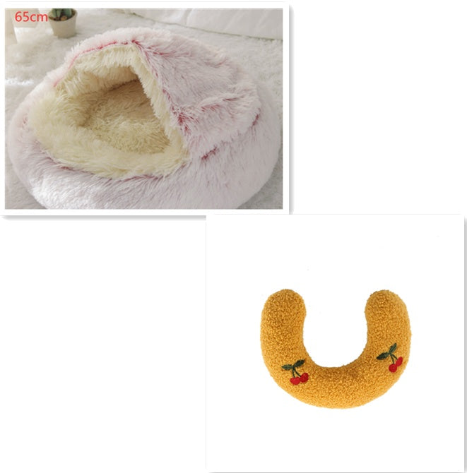Round Plush Warm Pet Bed House 2 In 1 Sleeping Cushion