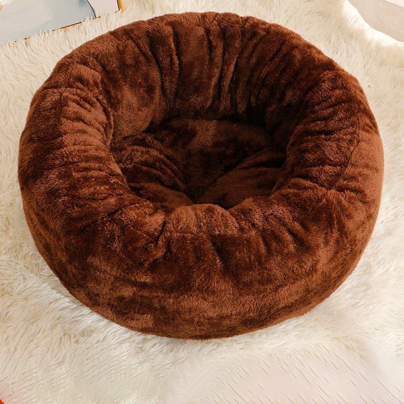 Plush Donut Round Pet Bed Warm Soft Cushion Kennel