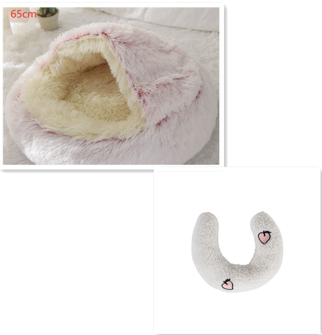 Round Plush Warm Pet Bed House 2 In 1 Sleeping Cushion