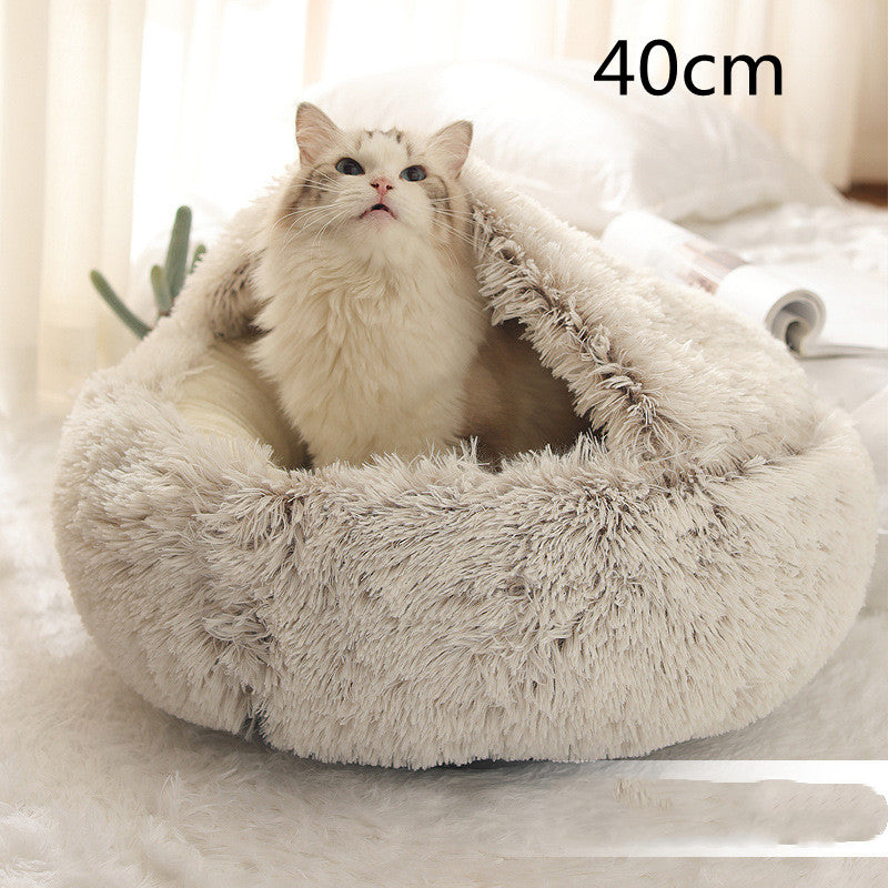 Round Plush Warm Pet Bed House 2 In 1 Sleeping Cushion