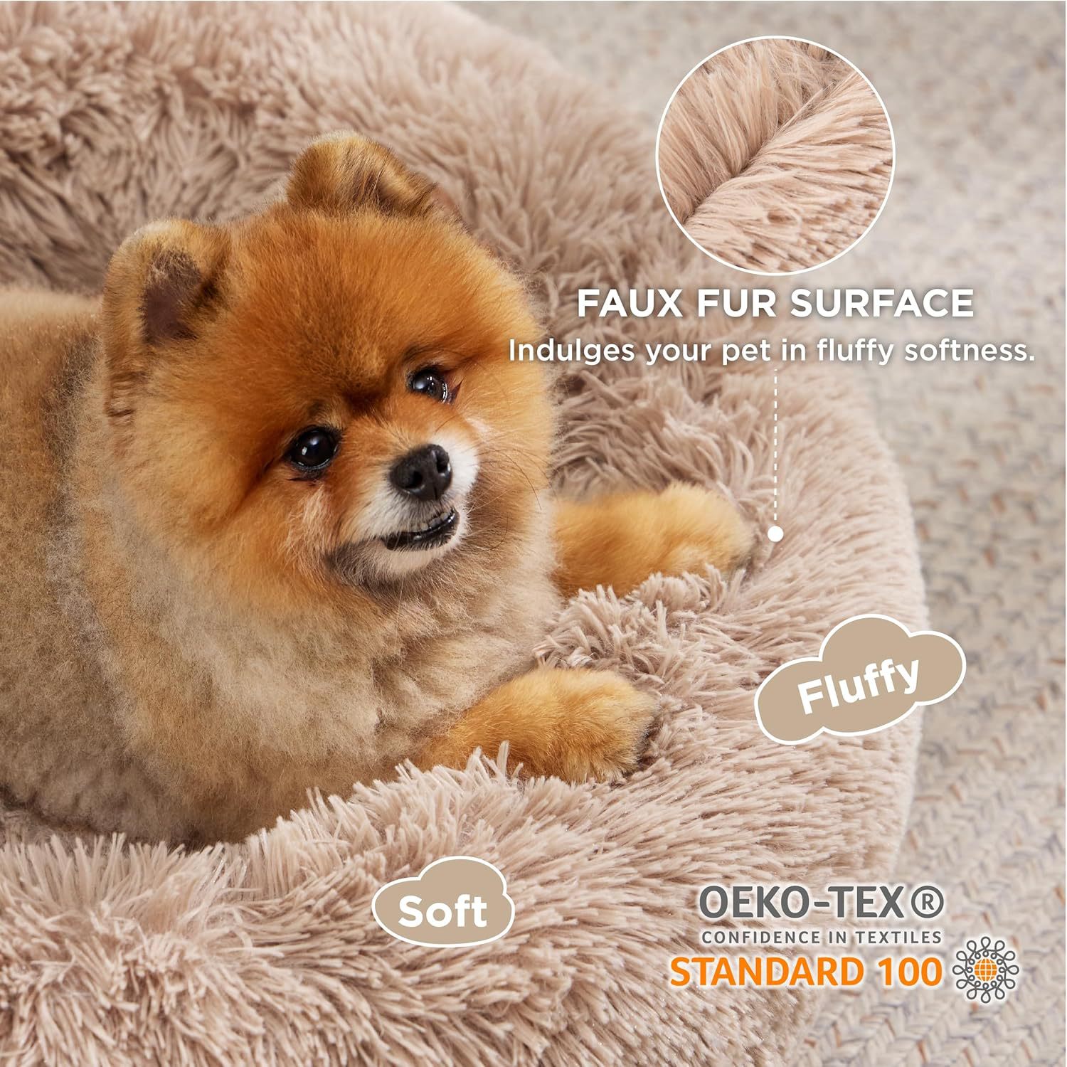 Solid Color Non Slip Round Plush Pet Bed Soft Cushion