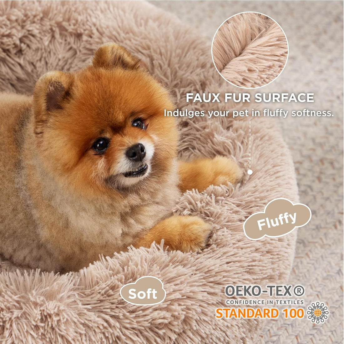 Solid Color Non Slip Round Plush Pet Bed Soft Cushion