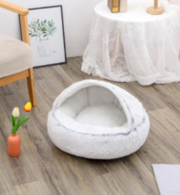Round Plush Warm Pet Bed House 2 In 1 Sleeping Cushion