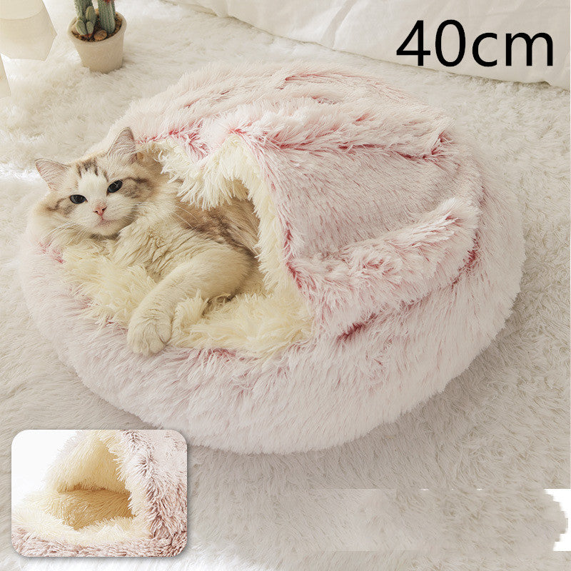 Round Plush Warm Pet Bed House 2 In 1 Sleeping Cushion