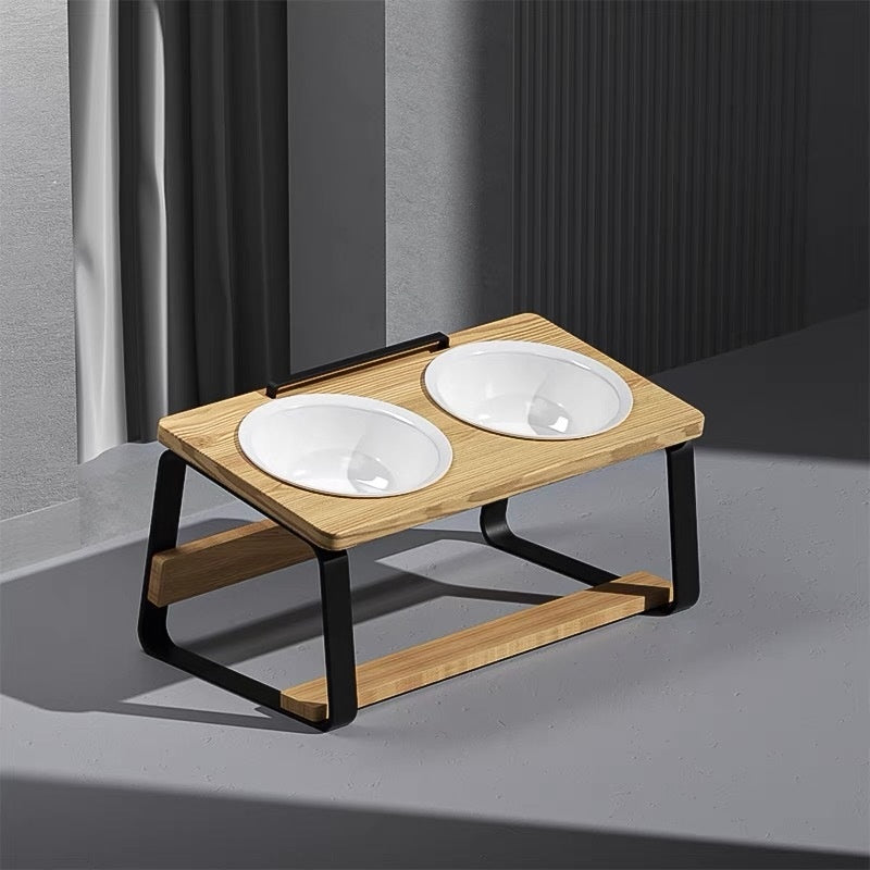 Ceramic Double Bowl Pet Feeding And Water Holder Elevated Design