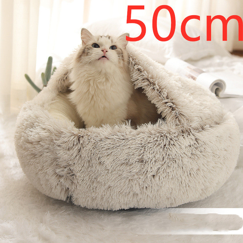 Round Plush Warm Pet Bed House 2 In 1 Sleeping Cushion
