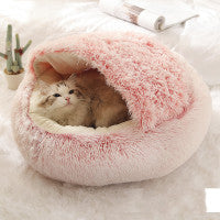 Round Plush Warm Pet Bed House 2 In 1 Sleeping Cushion