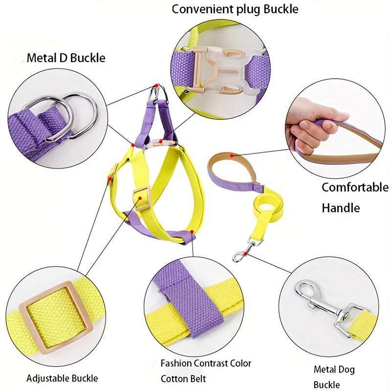 Rainbow Colorblock Anti Escape Pet Harness Set With Leash
