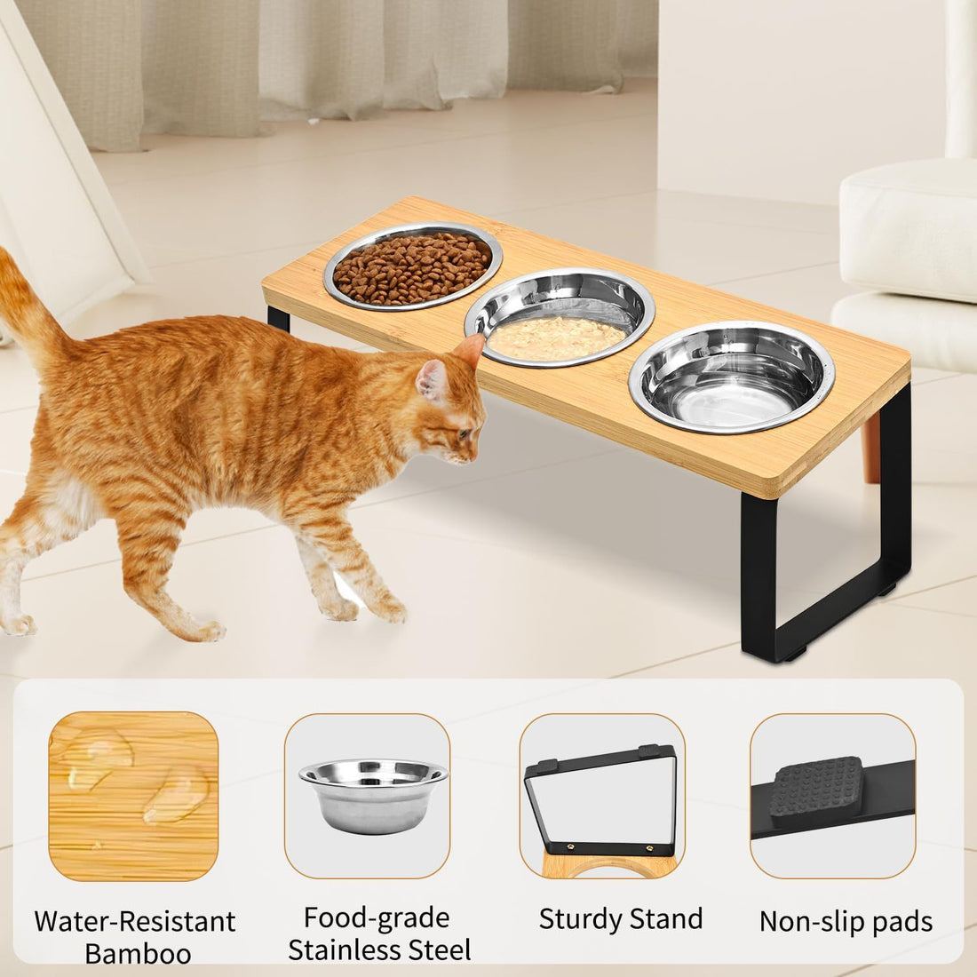 Wood Iron Pet Feeding Rack Bowl Stand Set