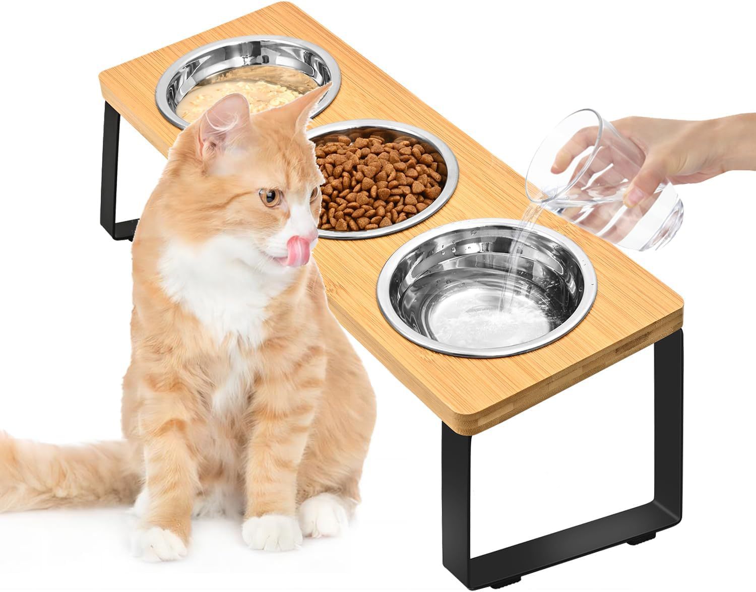 Wood Iron Pet Feeding Rack Bowl Stand Set