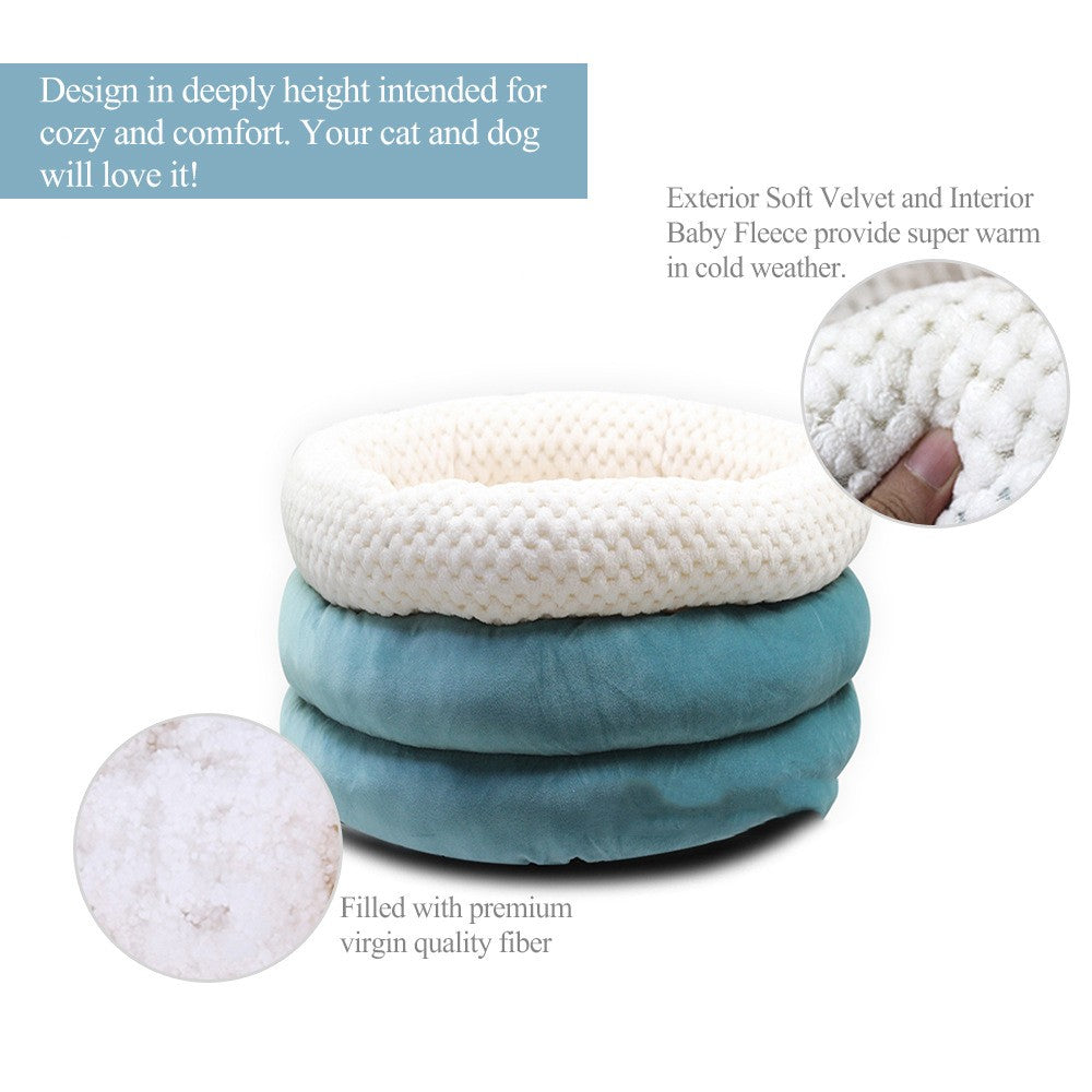 Semi Closed Round Ice Velvet Pet Deep Sleep Bed
