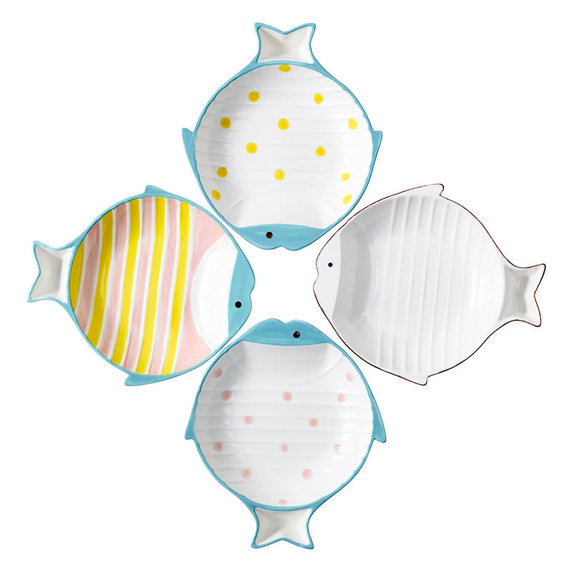 Fish Shaped Ceramic Pet Feeding Bowl Food Dish