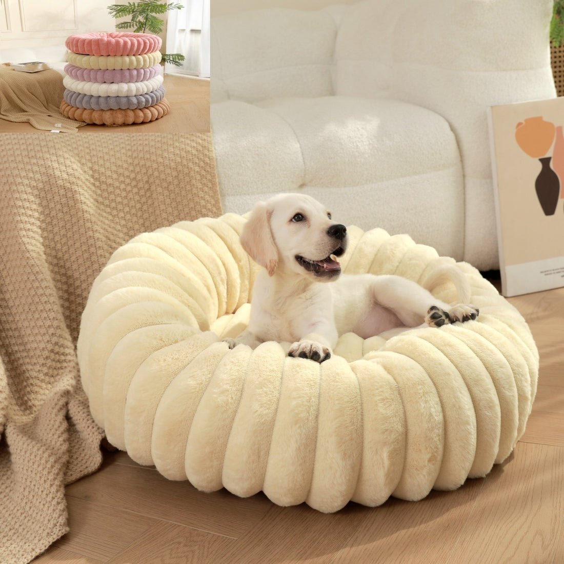 Plush Round Warm Pet Bed Winter Kennel Soft Mat