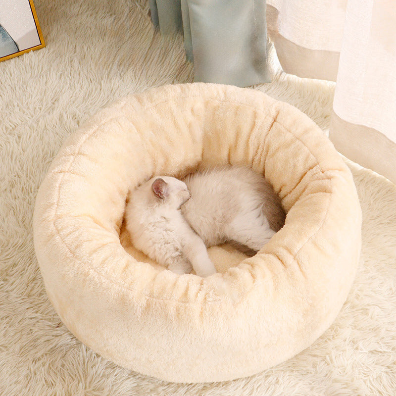 Plush Donut Round Pet Bed Warm Soft Cushion Kennel