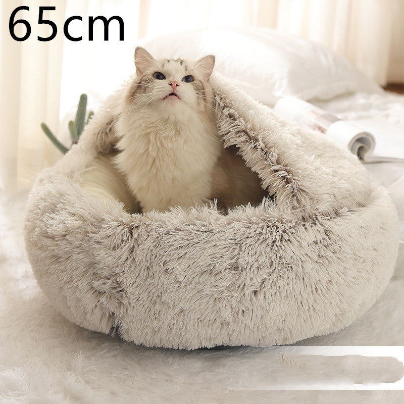 Round Plush Warm Pet Bed House 2 In 1 Sleeping Cushion