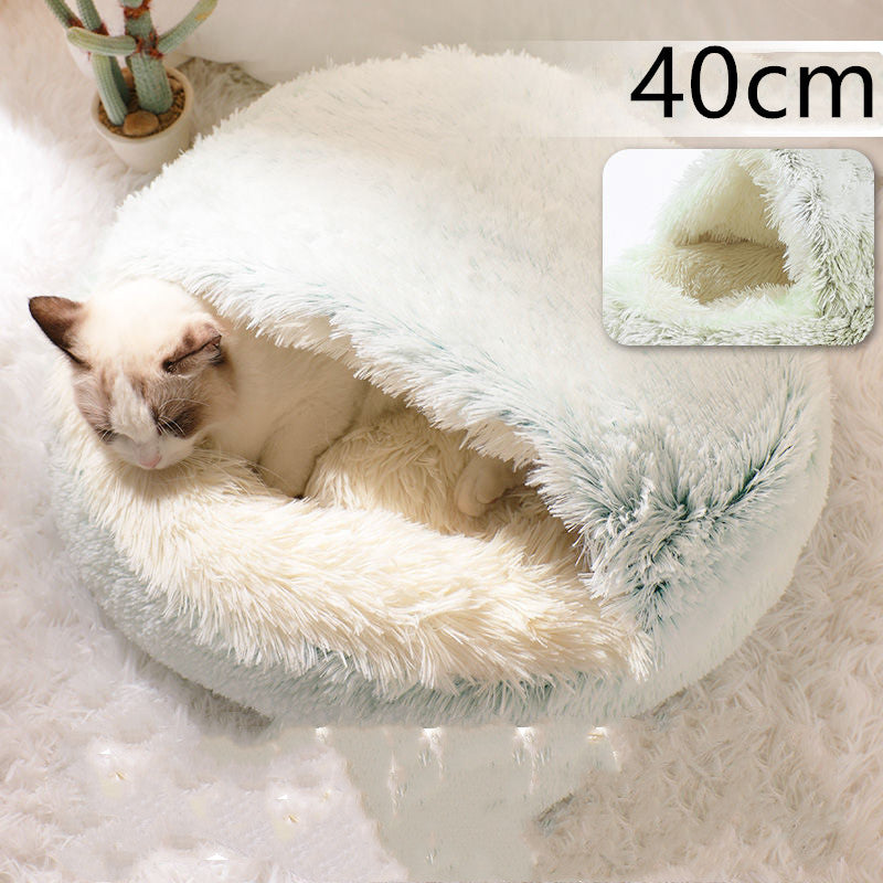 Round Plush Warm Pet Bed House 2 In 1 Sleeping Cushion