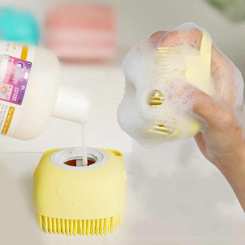 Pet Silicone Bath Brush Shampoo Dispenser Grooming Tool