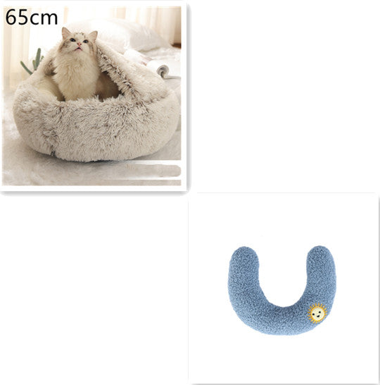 Round Plush Warm Pet Bed House 2 In 1 Sleeping Cushion
