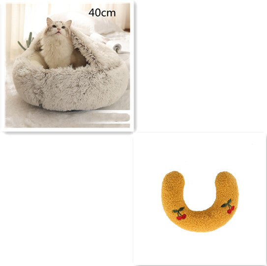 Round Plush Warm Pet Bed House 2 In 1 Sleeping Cushion