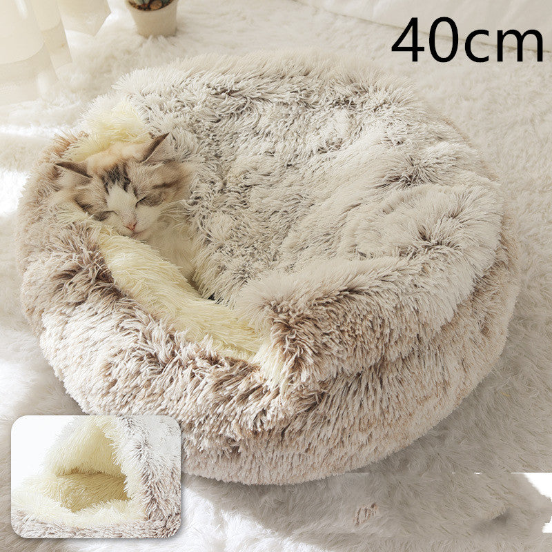 Round Plush Warm Pet Bed House 2 In 1 Sleeping Cushion
