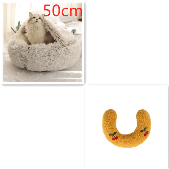 Round Plush Warm Pet Bed House 2 In 1 Sleeping Cushion