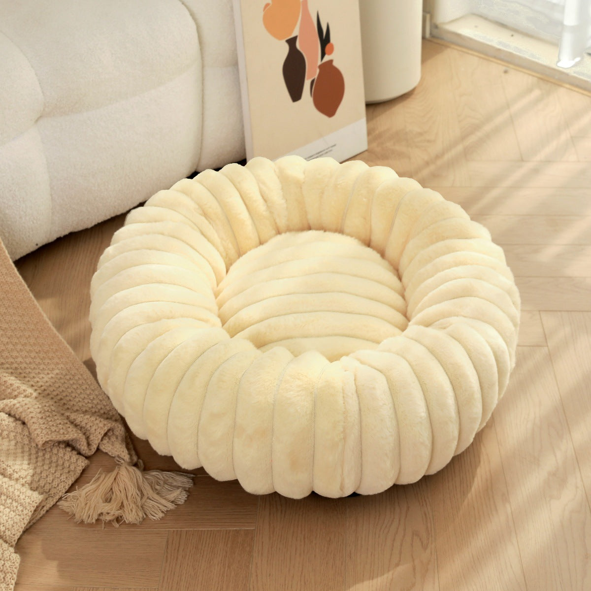 Plush Round Warm Pet Bed Winter Kennel Soft Mat