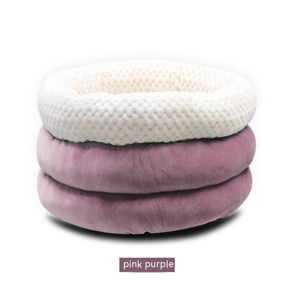 Semi Closed Round Ice Velvet Pet Deep Sleep Bed