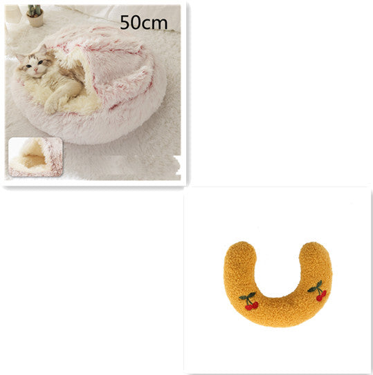 Round Plush Warm Pet Bed House 2 In 1 Sleeping Cushion
