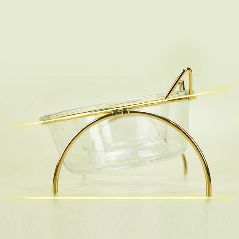 Glass Pet Feeding Bowl With Metal Stand Food Water Dish
