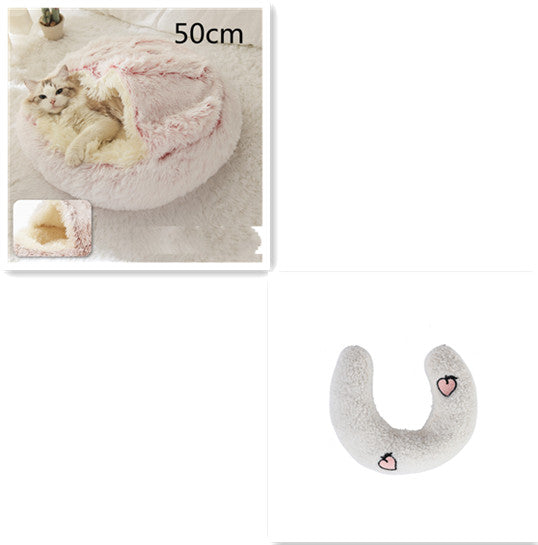 Round Plush Warm Pet Bed House 2 In 1 Sleeping Cushion