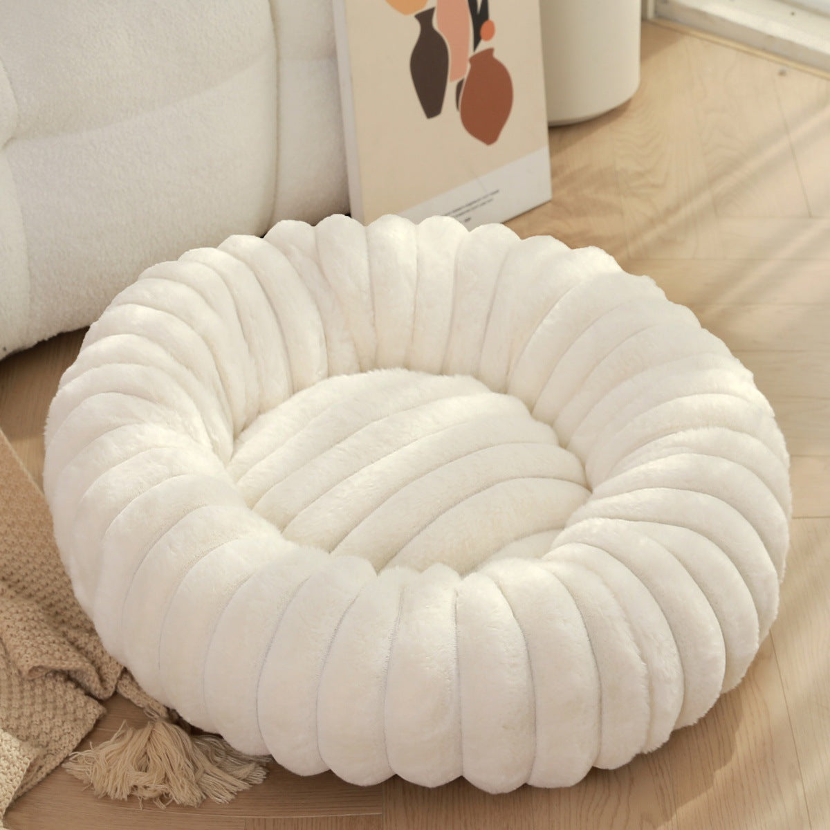 Plush Round Warm Pet Bed Winter Kennel Soft Mat