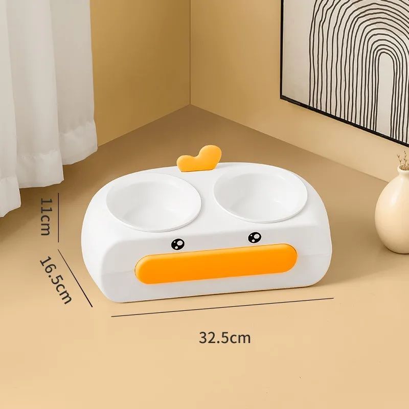 Duck Design Pet Double Bowl Food And Water Feeder