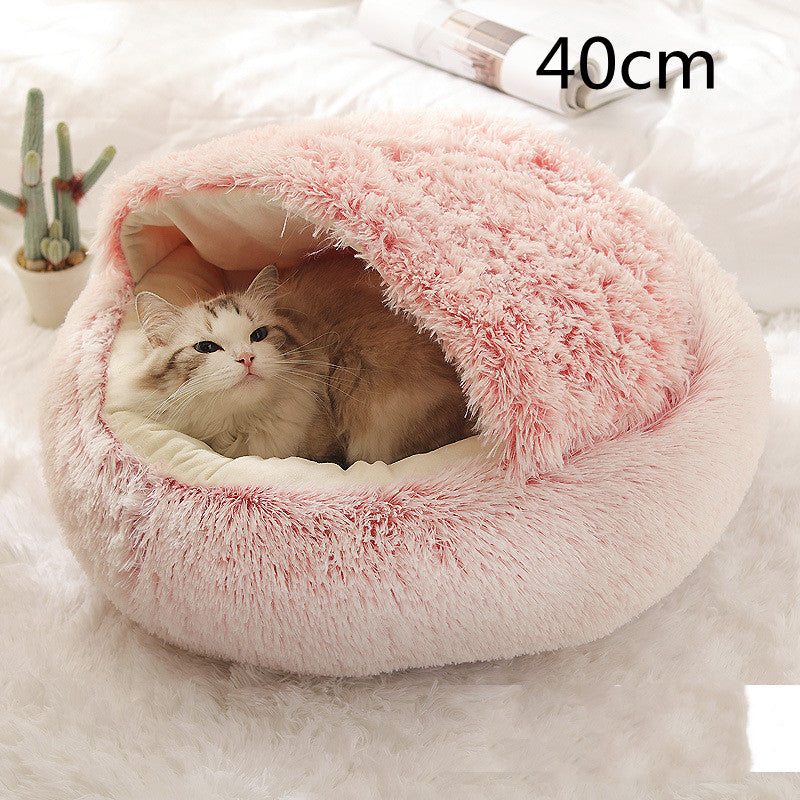 Round Plush Warm Pet Bed House 2 In 1 Sleeping Cushion