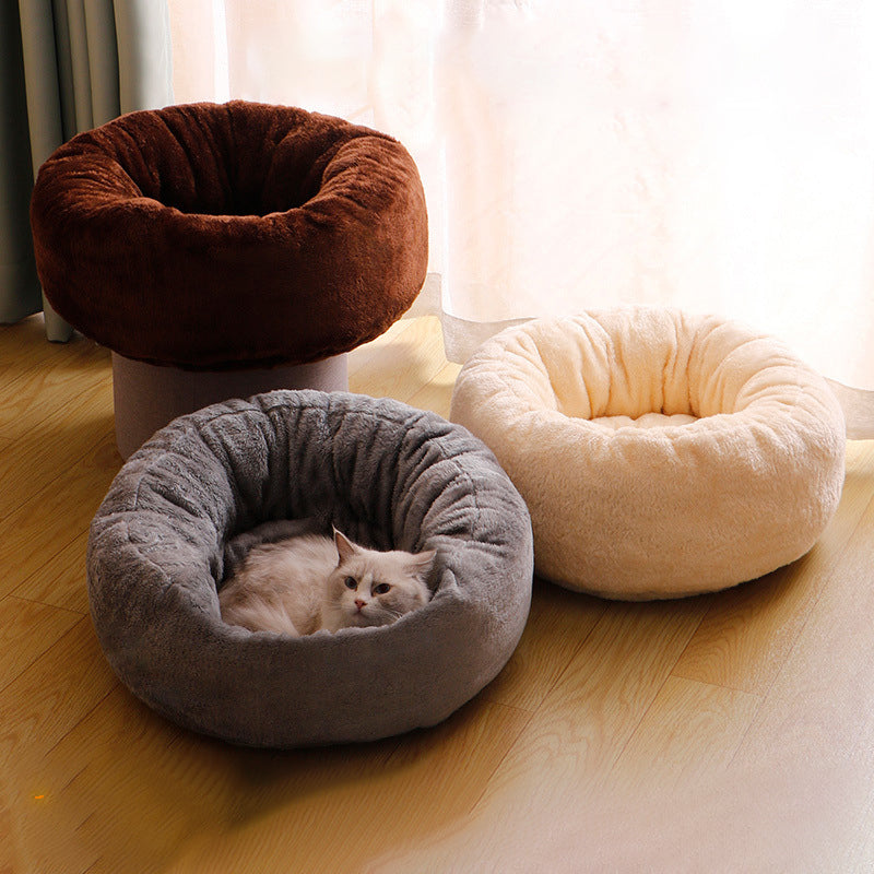 Plush Donut Round Pet Bed Warm Soft Cushion Kennel