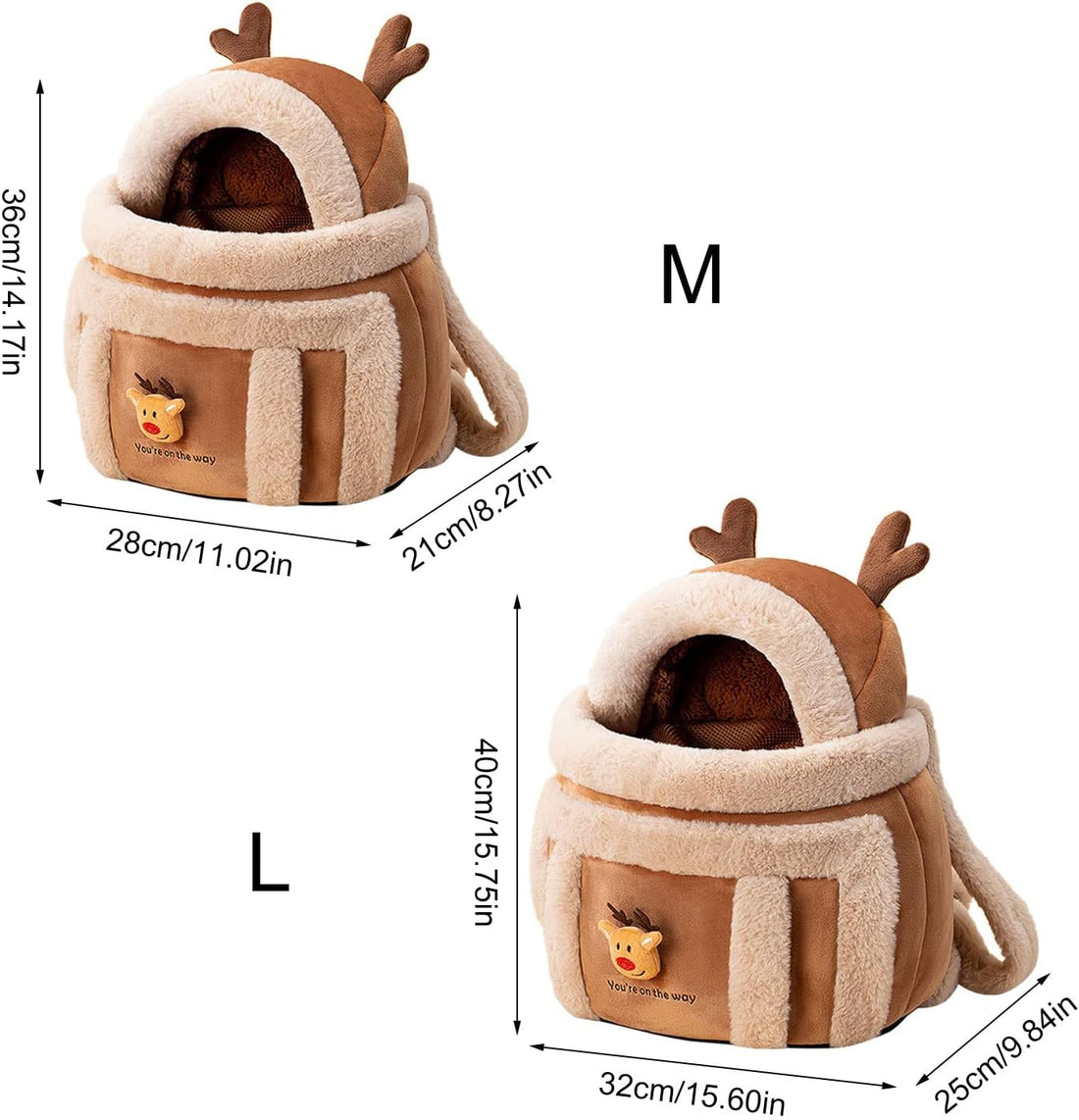 Plush Reindeer Pet Carrier Backpack Travel Bag With Warmers