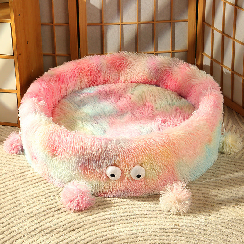 Warm Cute Monster Pet Bed Round Nest Soft Cushion
