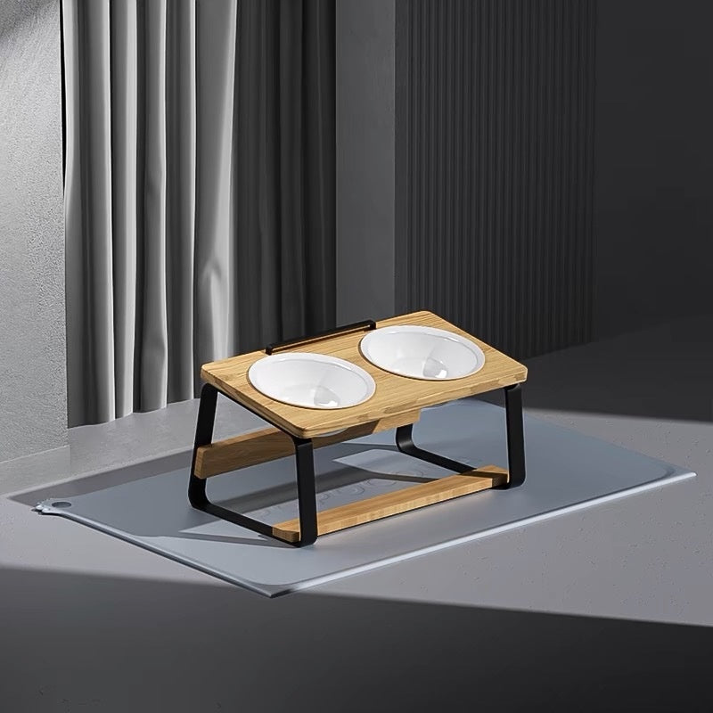 Ceramic Double Bowl Pet Feeding And Water Holder Elevated Design