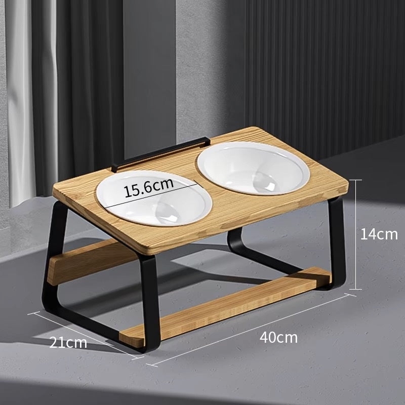 Ceramic Double Bowl Pet Feeding And Water Holder Elevated Design