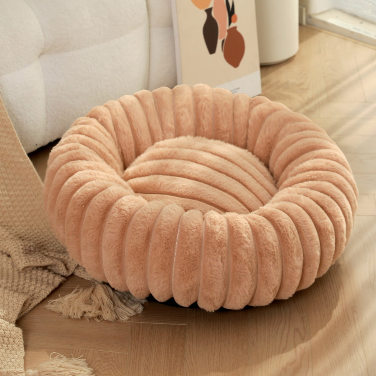 Plush Round Warm Pet Bed Winter Kennel Soft Mat