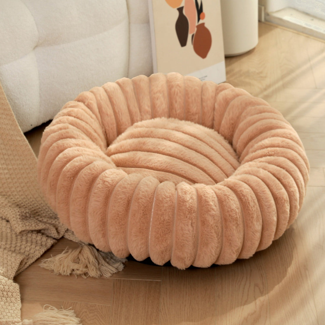 Plush Round Warm Pet Bed Winter Kennel Soft Mat