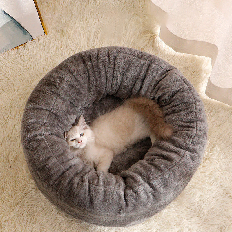 Plush Donut Round Pet Bed Warm Soft Cushion Kennel