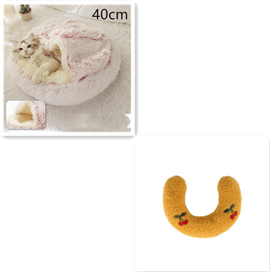 Round Plush Warm Pet Bed House 2 In 1 Sleeping Cushion