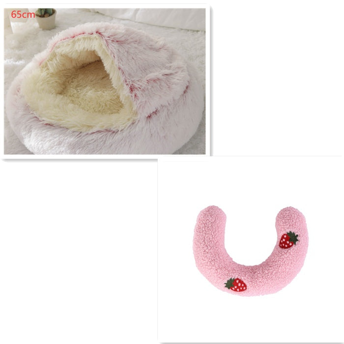 Round Plush Warm Pet Bed House 2 In 1 Sleeping Cushion