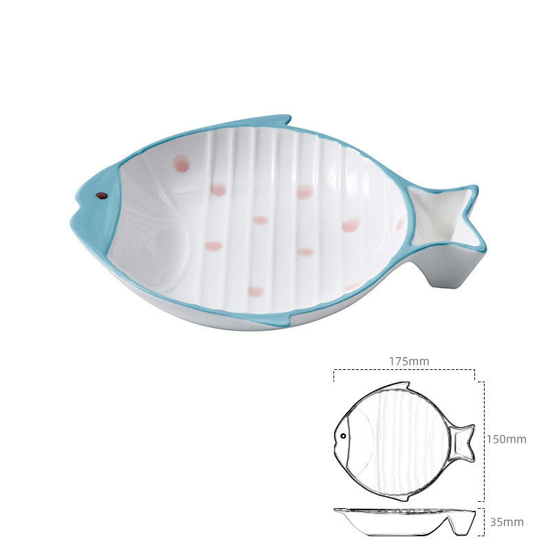 Fish Shaped Ceramic Pet Feeding Bowl Food Dish