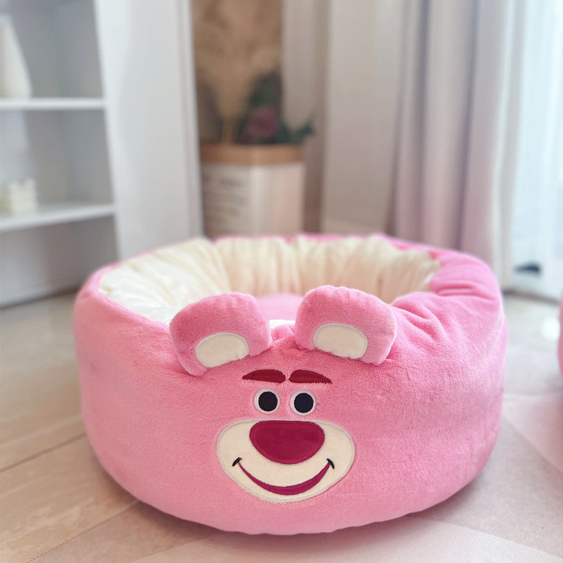 Cartoon Plush Pet Bed Soft Round Cushion All Seasons