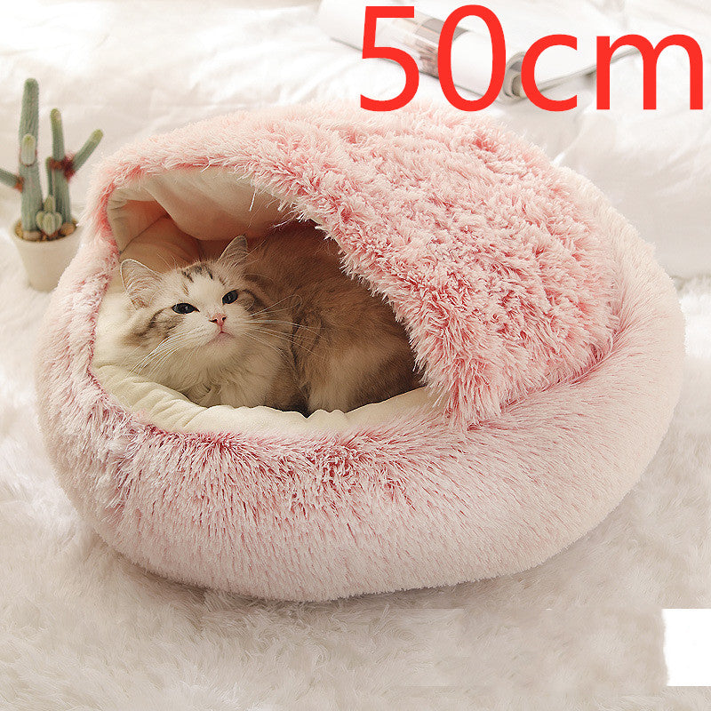 Round Plush Warm Pet Bed House 2 In 1 Sleeping Cushion