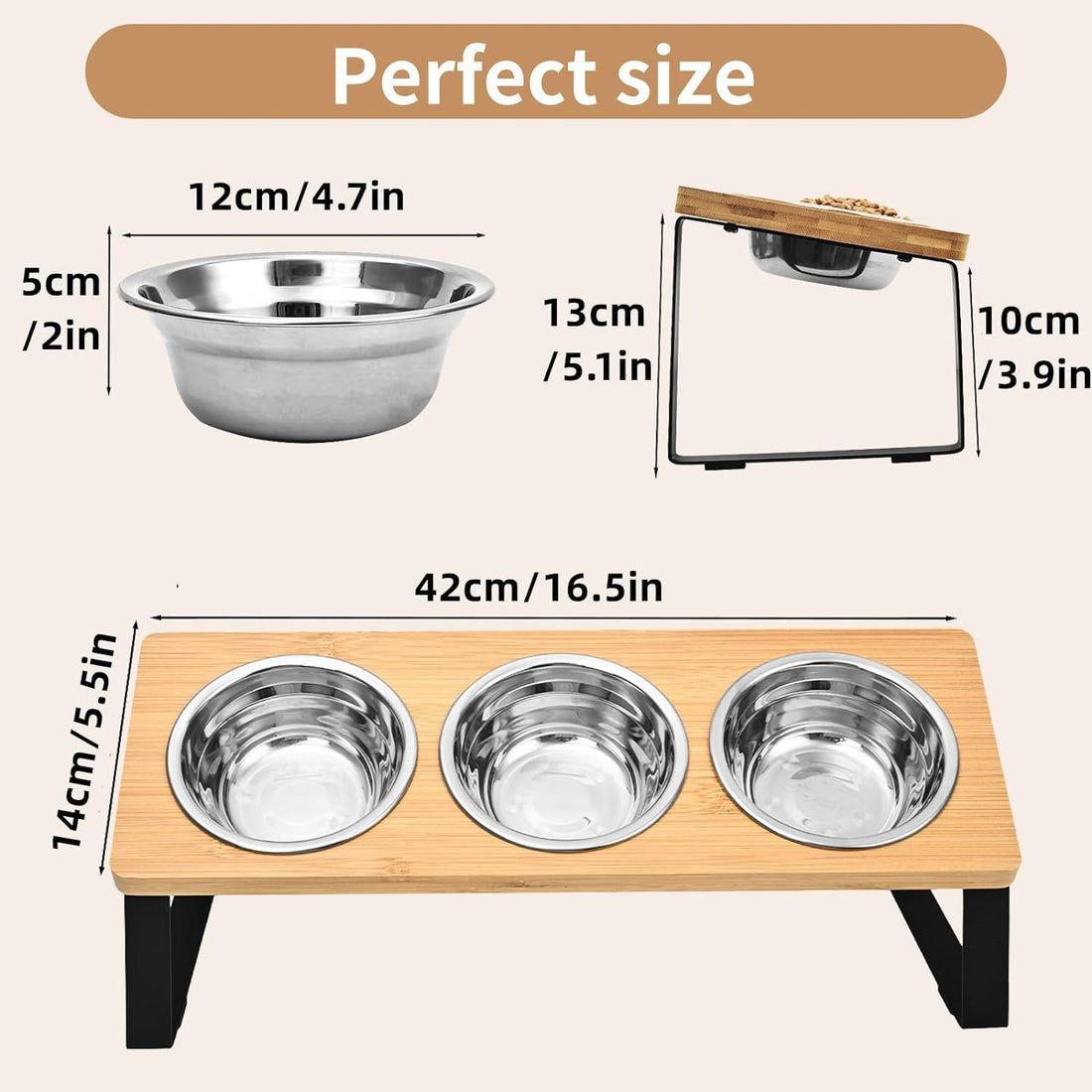 Wood Iron Pet Feeding Rack Bowl Stand Set