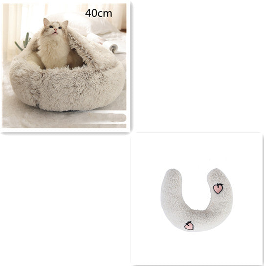 Round Plush Warm Pet Bed House 2 In 1 Sleeping Cushion