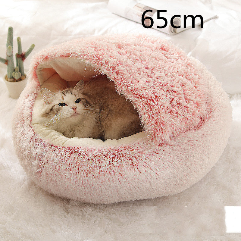 Round Plush Warm Pet Bed House 2 In 1 Sleeping Cushion