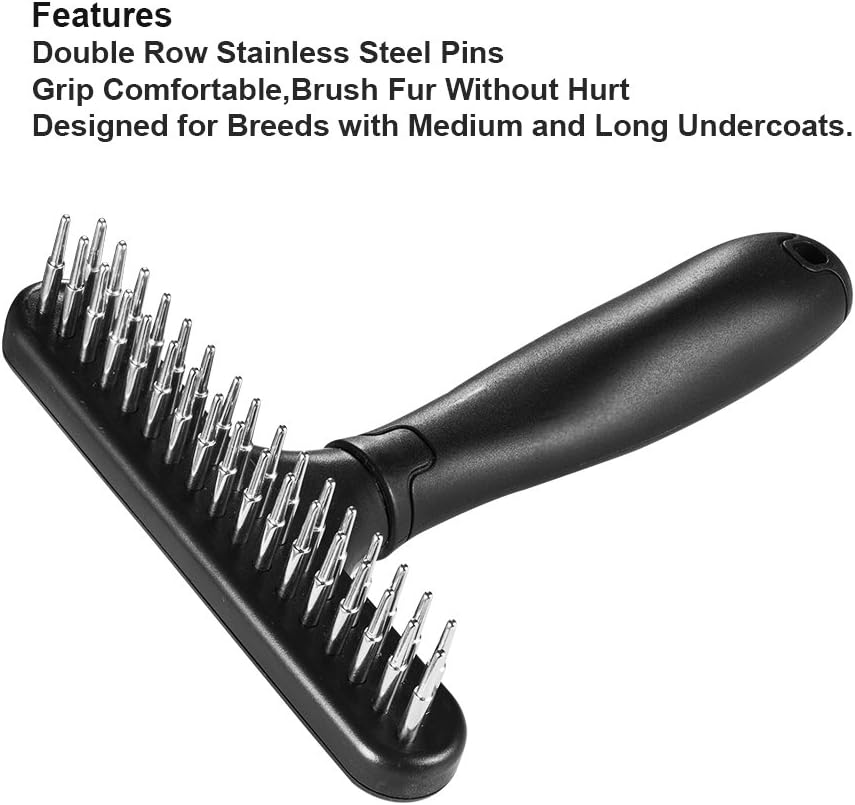 Double Row Pet Grooming Rake Deshedding Dematting Brush